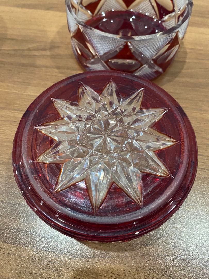 切子　蓋物　三段重　木箱付き