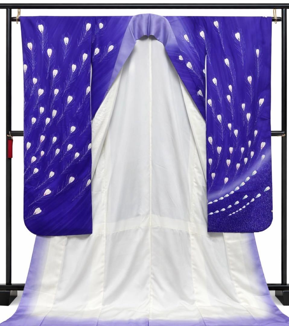 お値下げ高身長 振袖 孔雀 駒刺繍 羽根柄 紫 ぼかし 身丈169 裄67