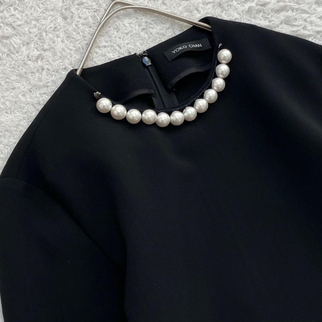 極美品✨ヨーコチャン パール ブラウス プルオーバー 伸縮性 ブラック 黒 36