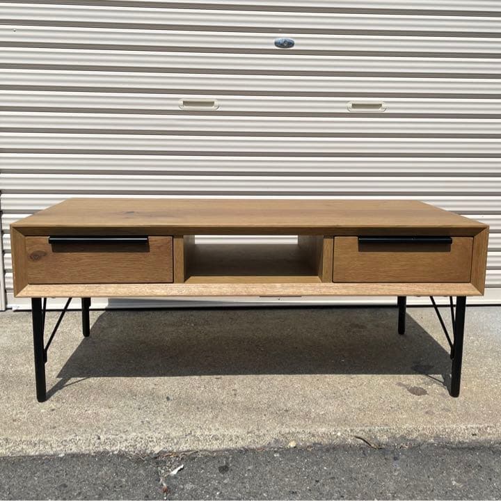 【福岡市内限定】天然木 ヴィンテージ風 ローテーブル 引き出し付き