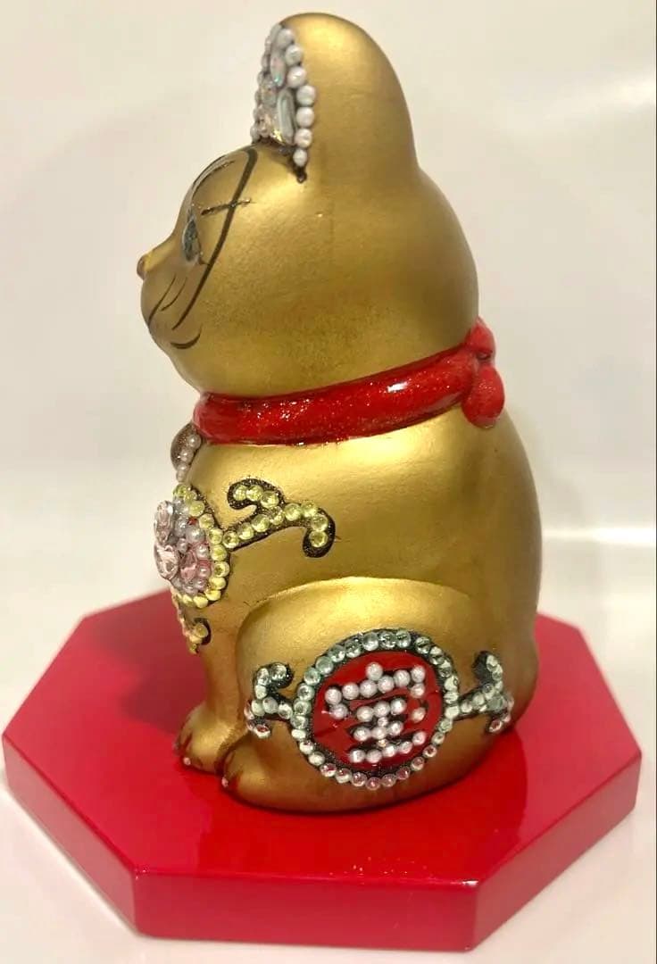 招き猫 デコ スワロフスキー風 金運 開運 商売繁盛 開店祝い　ホワイト