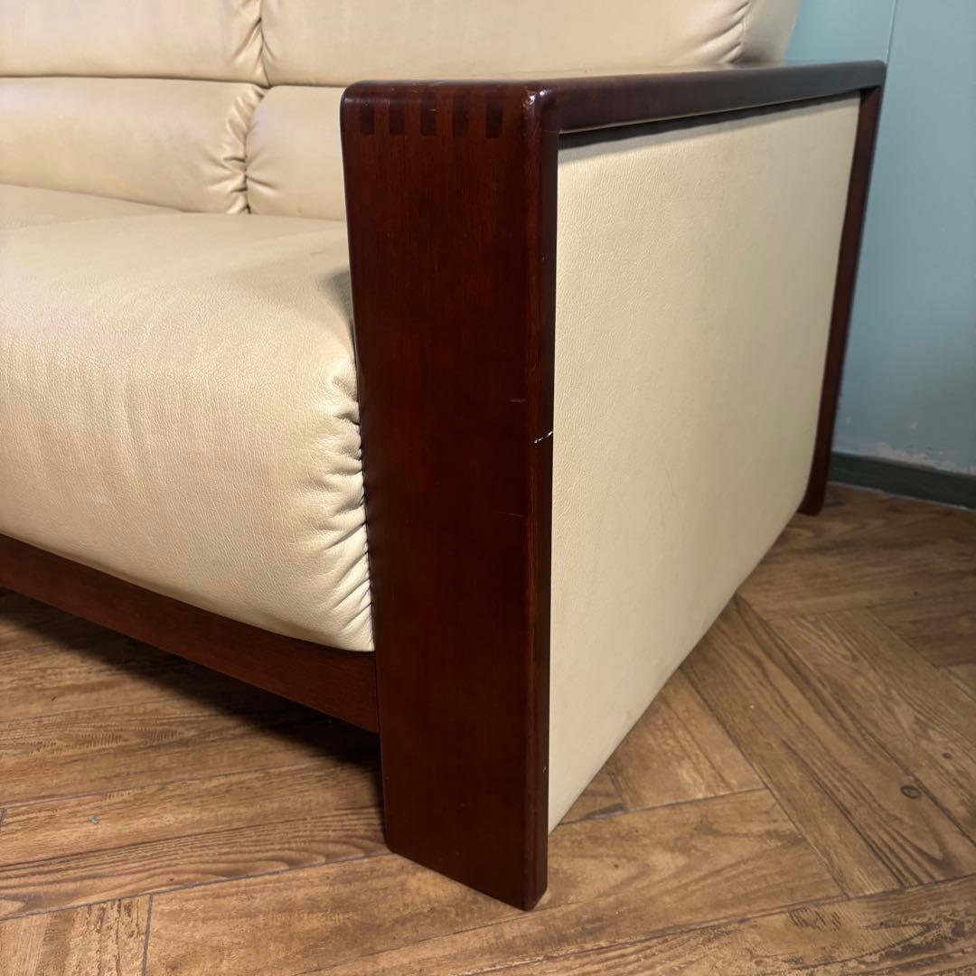 ♦︎maruni ♦︎マルニ 三人掛け　昭和レトロ ソファー 革　木目調