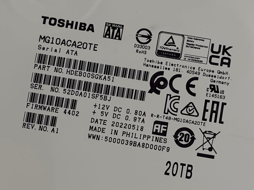 東芝 サーバー NAS用3.5インチ 20TB HDD MG10ACA20TE