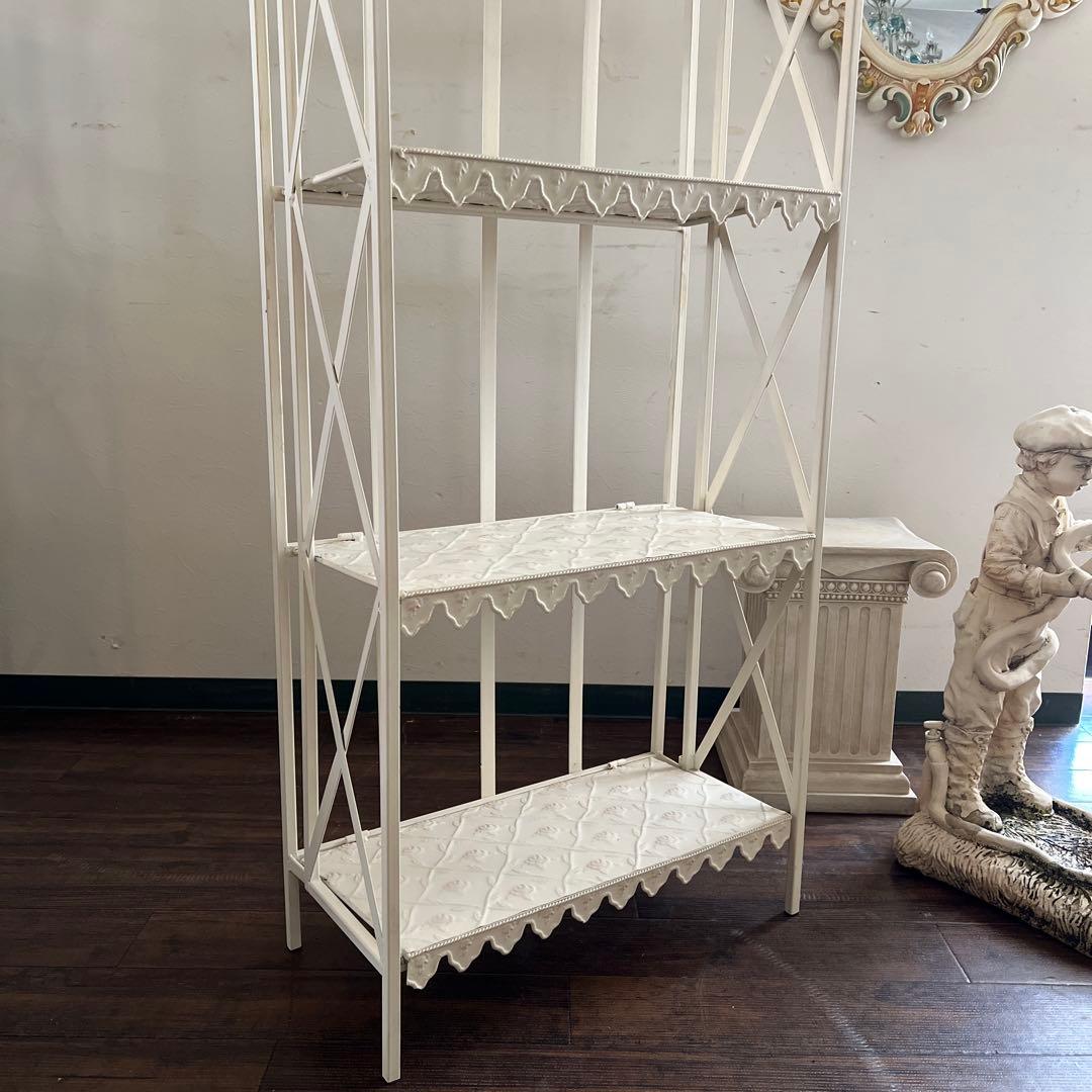 k502r122 ローズガーデン ホワイトアイアンの4段ガーデンラック 折り畳み