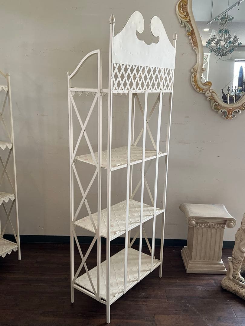 k502r122 ローズガーデン ホワイトアイアンの4段ガーデンラック 折り畳み