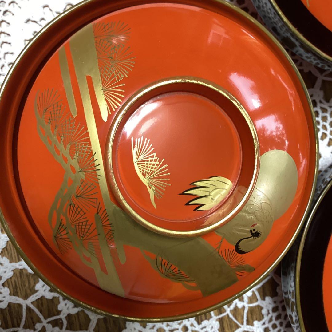 k2f18 漆器 蓋付き椀 セット 金色の鶴　10客