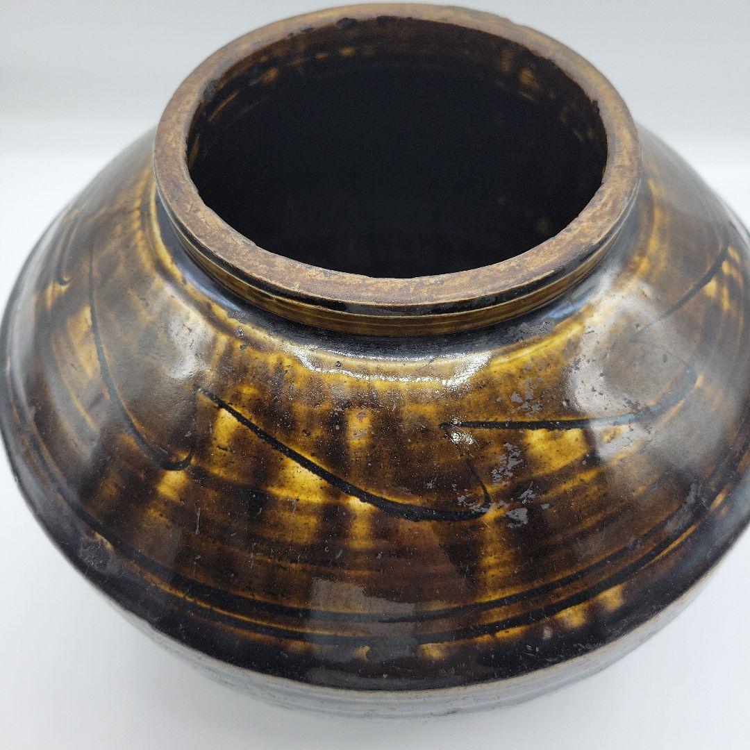 貴重　古美術 朝鮮古陶磁器 李朝 飴釉 面取 壷 時代物