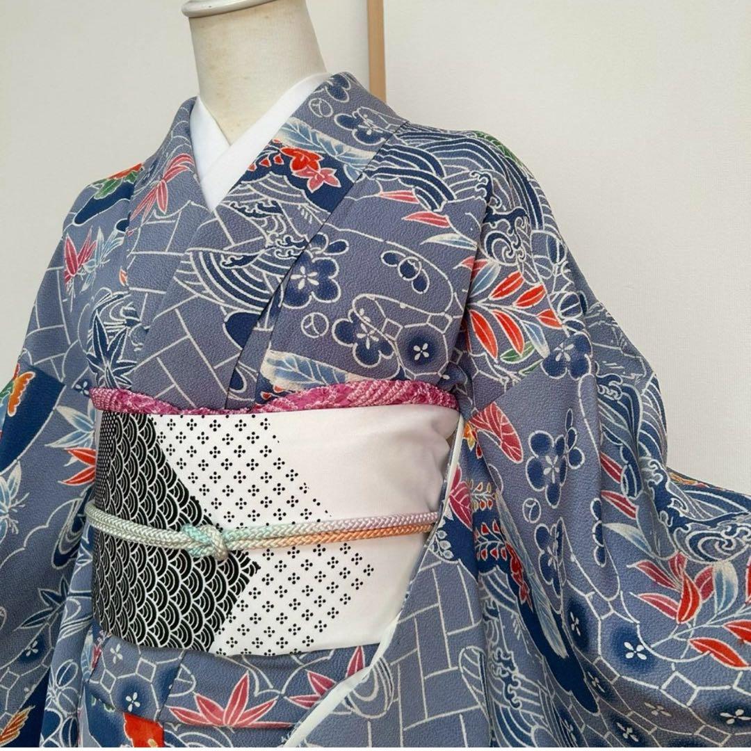 新品 美品　専門店　袷　正絹　友禅　型染め　小紋　フルセット　裄69