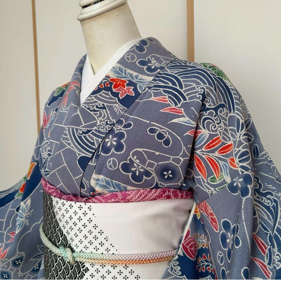新品 美品　専門店　袷　正絹　友禅　型染め　小紋　フルセット　裄69