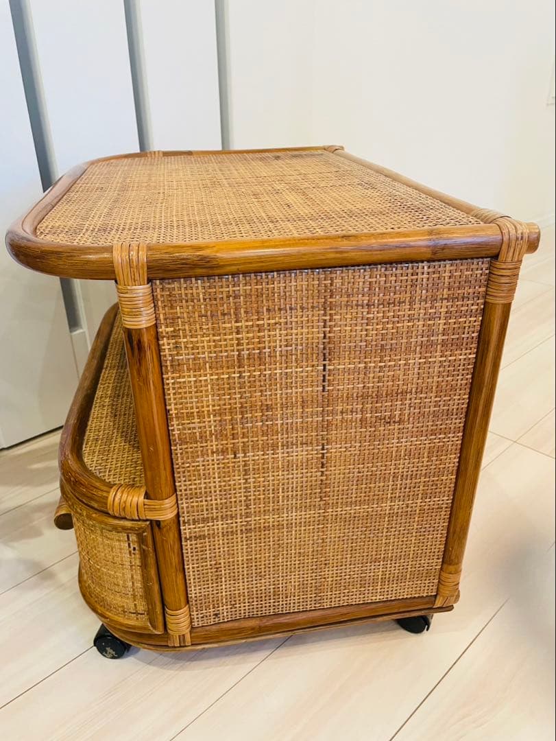 ヴィンテージ ラタン テレビラック 籐家具 収納 昭和レトロ