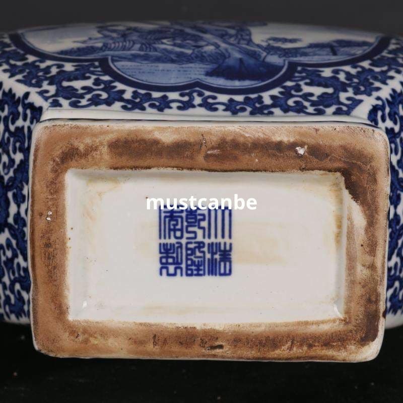 清乾隆青花人物紋四方象嵌器瓶 景徳鎮 陶磁器 装飾品 現代工芸品 美術品 置物