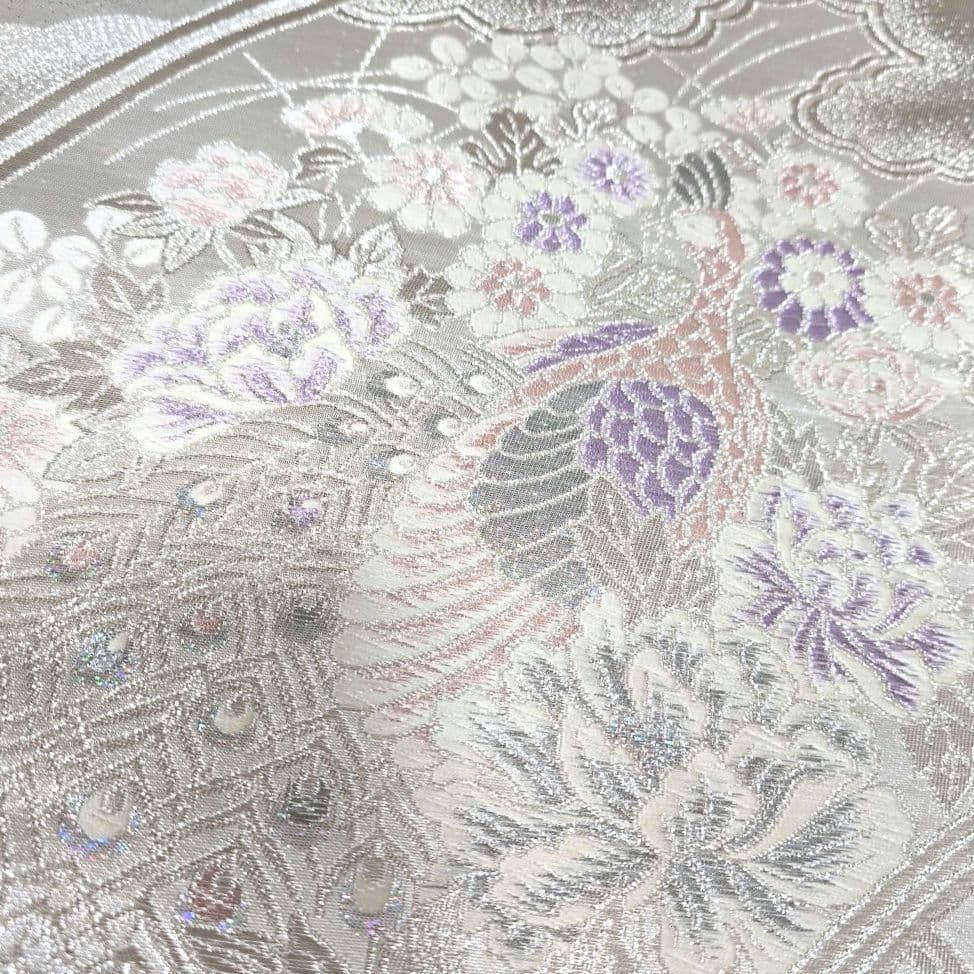 青紫色桜訪問着と袋帯・帯揚げ帯締めの4点フルセット