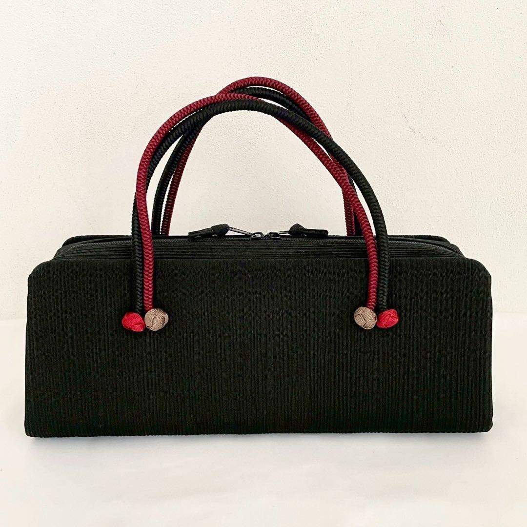 和装バッグ　横長　利休　バッグ　小田巻　黒　正絹　日本製