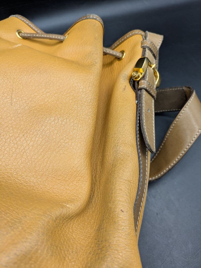 LOEWE ショルダーバッグ 巾着 アナグラム ベージュ ブラウン レザー