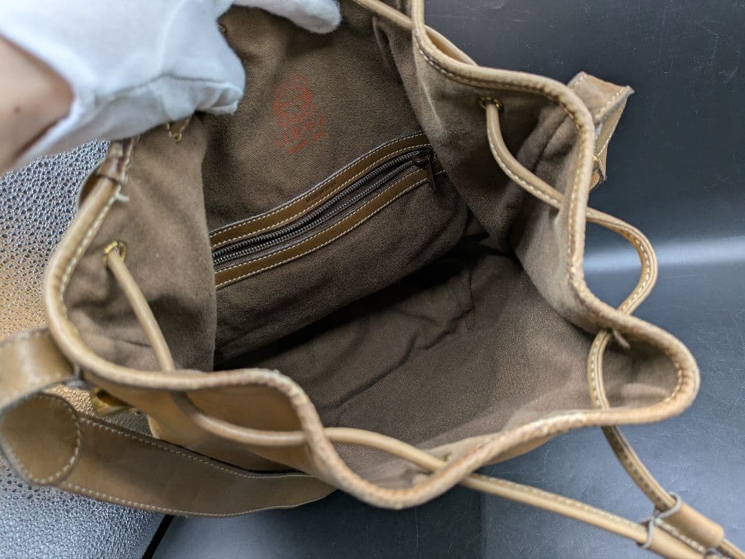 LOEWE ショルダーバッグ 巾着 アナグラム ベージュ ブラウン レザー