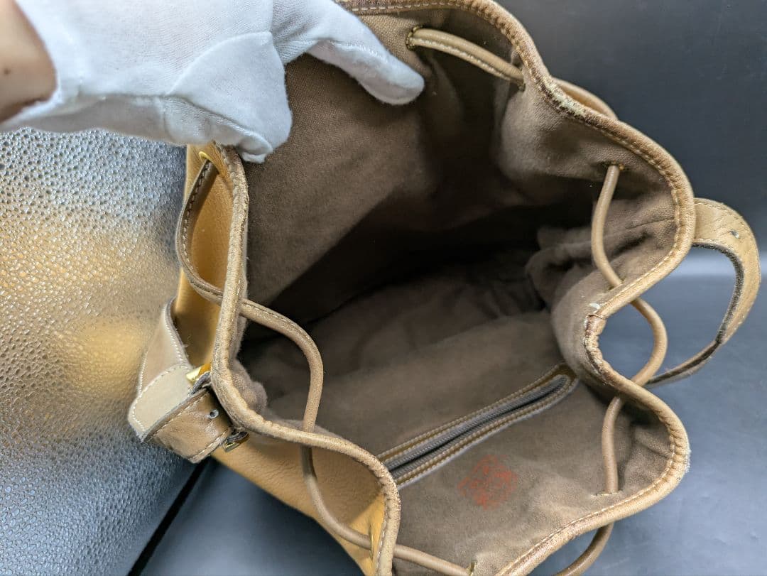 LOEWE ショルダーバッグ 巾着 アナグラム ベージュ ブラウン レザー