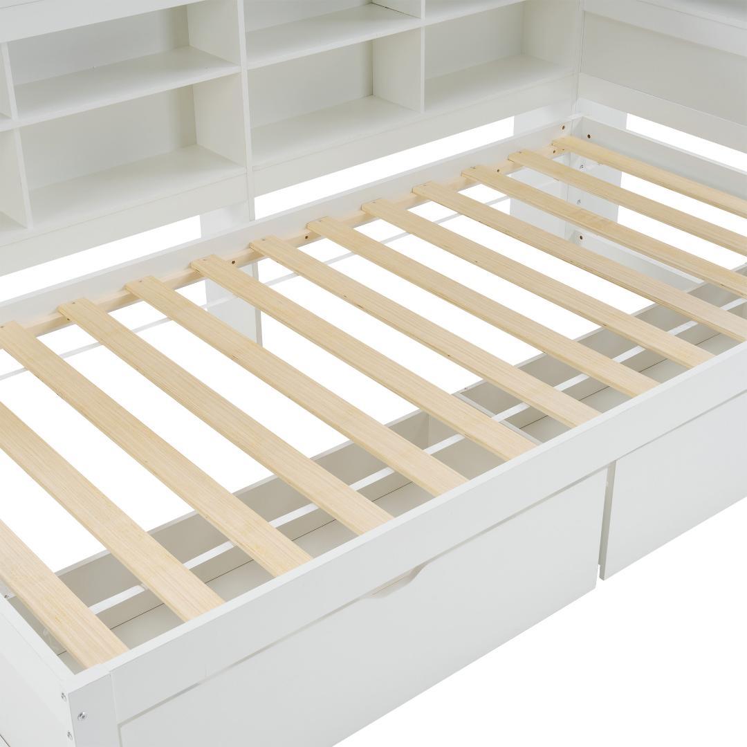 【新品】北欧風天然木システムベッド 階段・引き出し収納