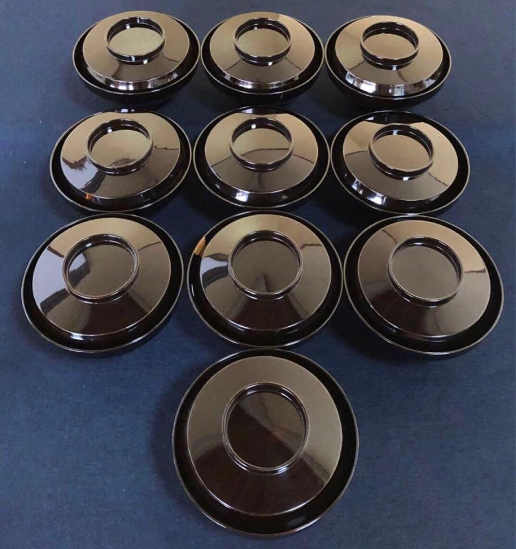 《レ》黒塗 菊桐蒔絵 煮物椀10客 雑煮椀 木製漆器 木箱251113え1