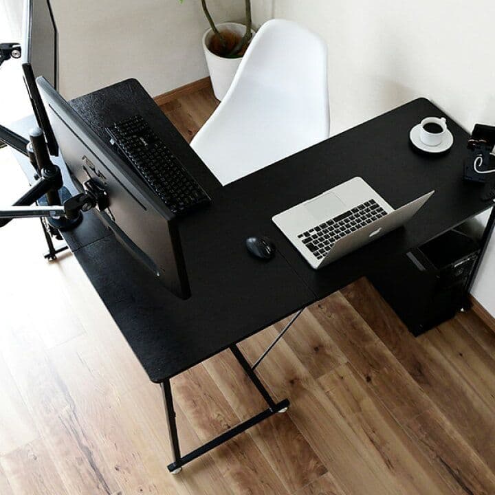L字 コーナー パソコンデスク コンセント付き 　ブラック　 つ313