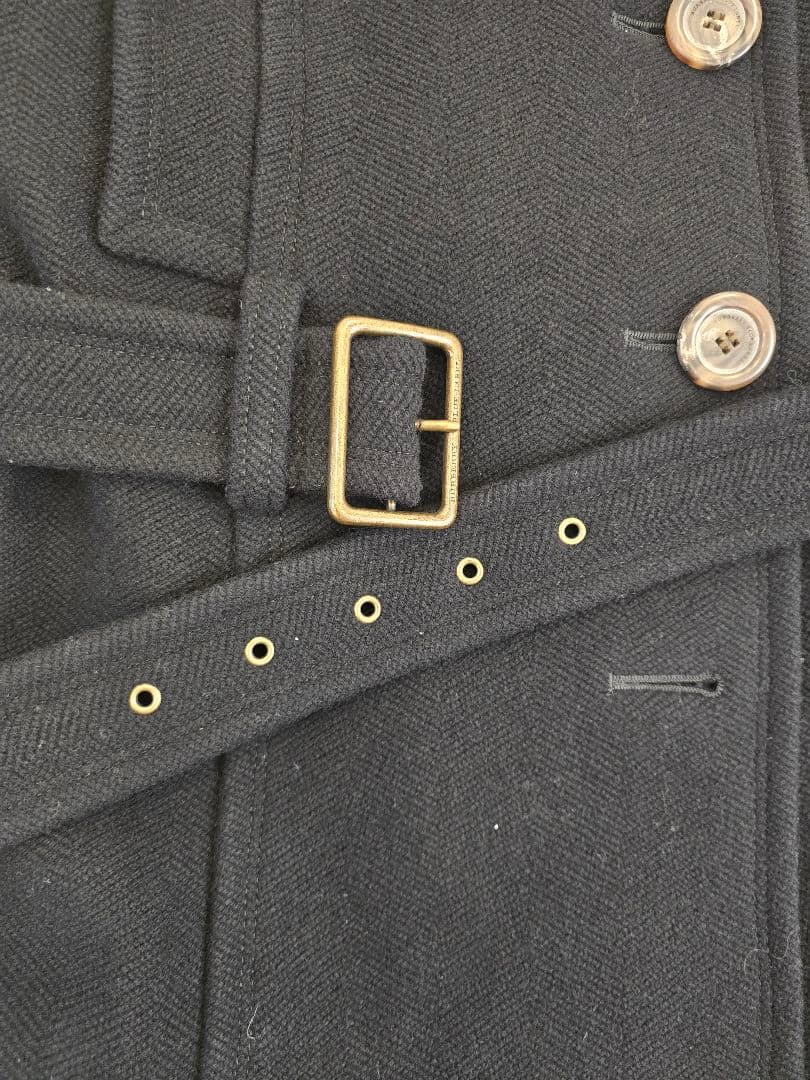 バーバリーブルーレーベル　M　フード付き黒ウールピーコート