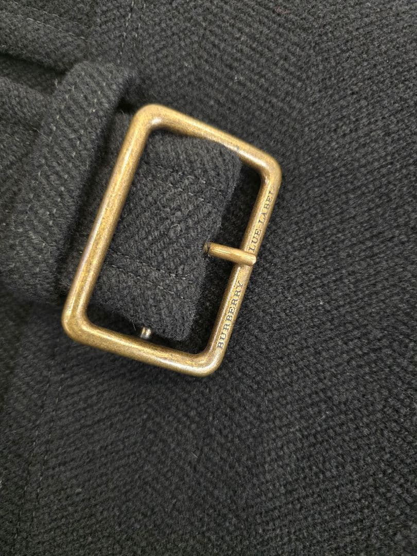 バーバリーブルーレーベル　M　フード付き黒ウールピーコート