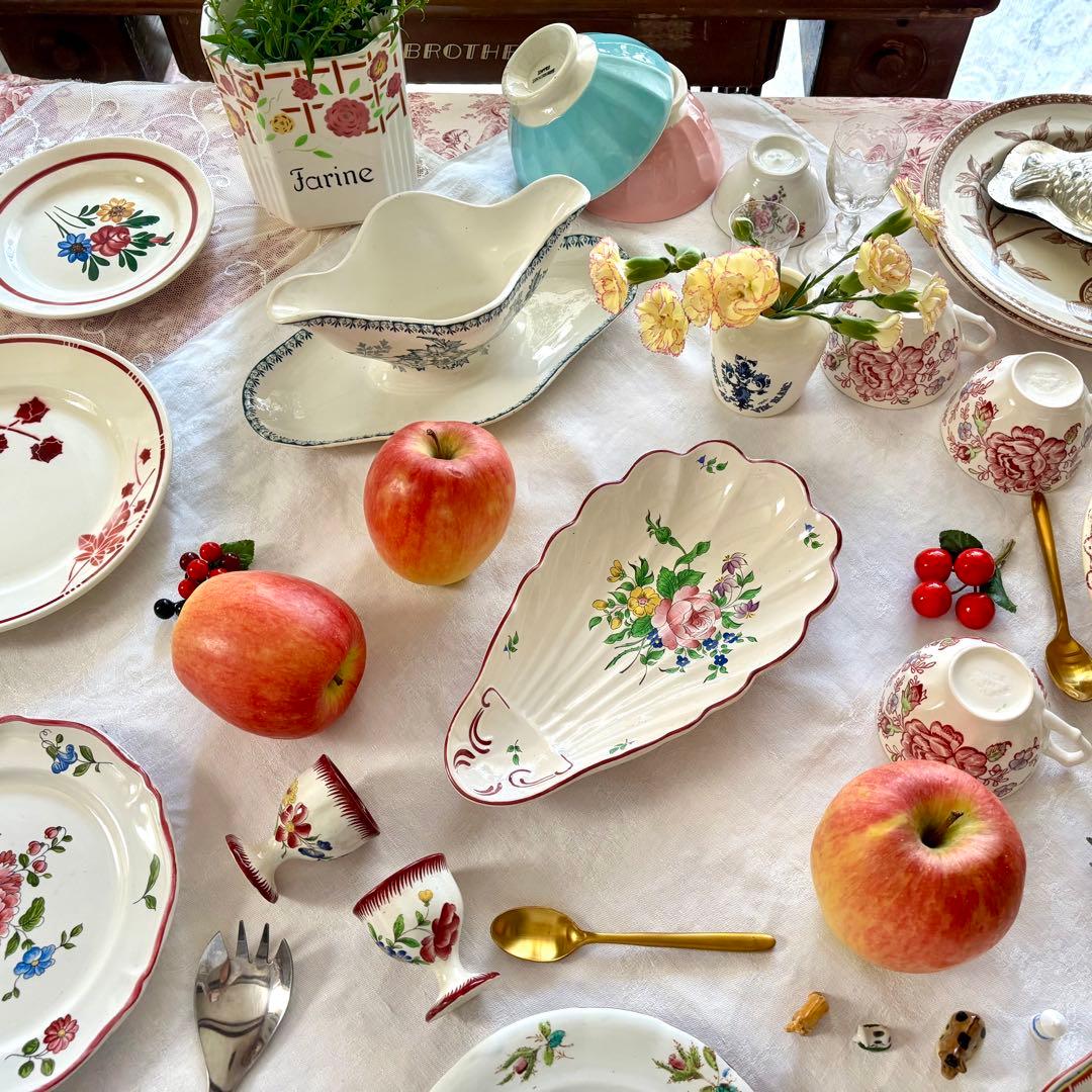 フランスアンティーク˚✧₊ リュネヴィル❁バラのブーケの素敵なシェル型ラヴィエ❁