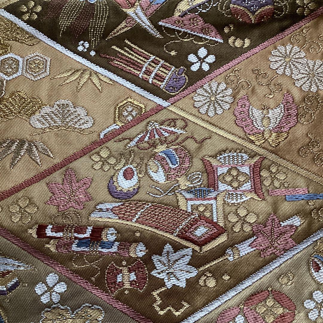 鈴乃屋　宝尽くし　高級六通袋帯　落ち着いた色味　結婚式　お正月　お祝い事に