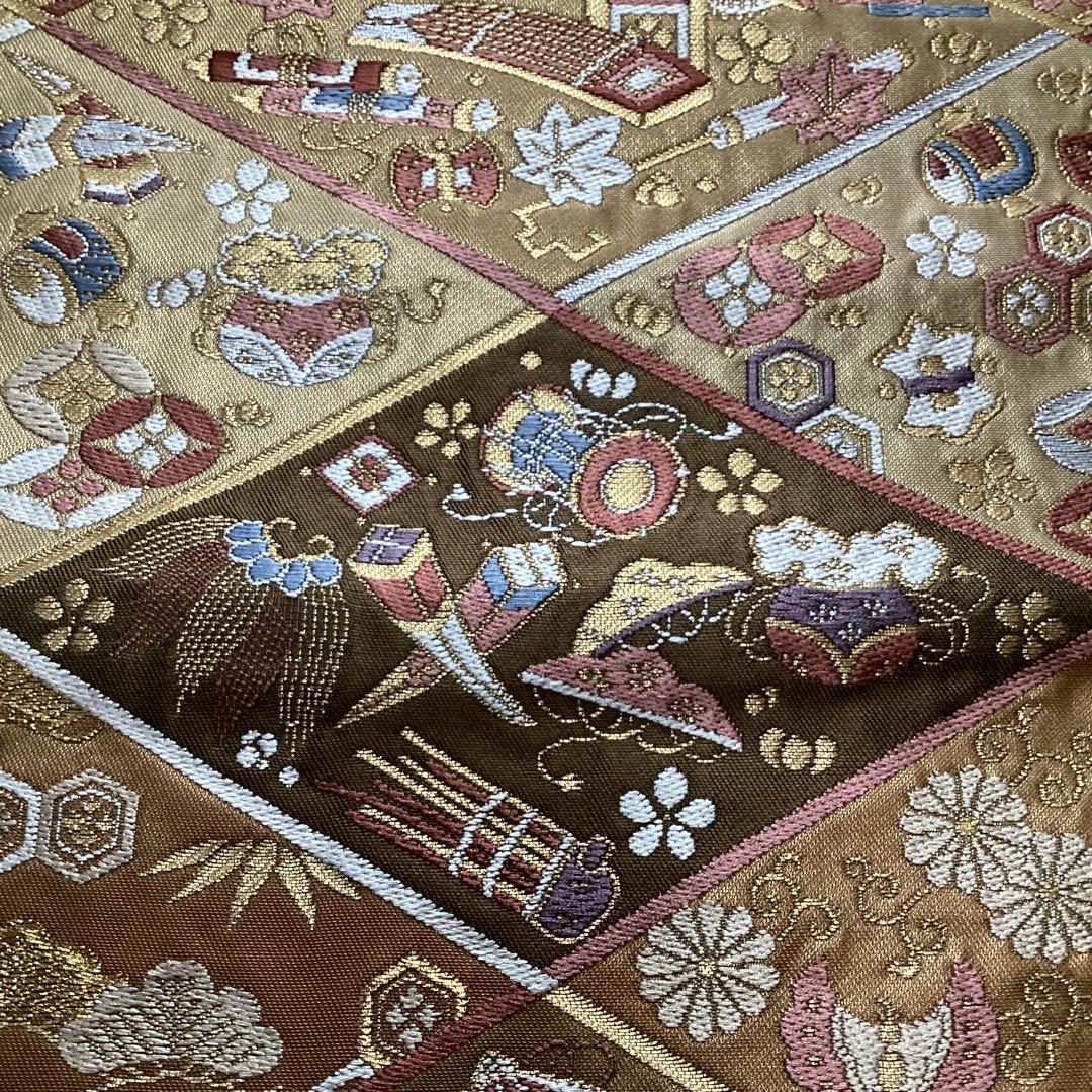 鈴乃屋　宝尽くし　高級六通袋帯　落ち着いた色味　結婚式　お正月　お祝い事に