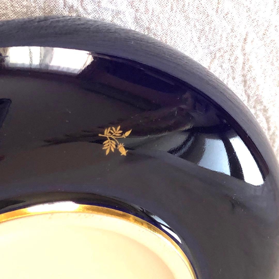 SEVRESセーブル灰皿☆ファットブルー☆24K金彩小花☆仏ヴィンテージ未使用