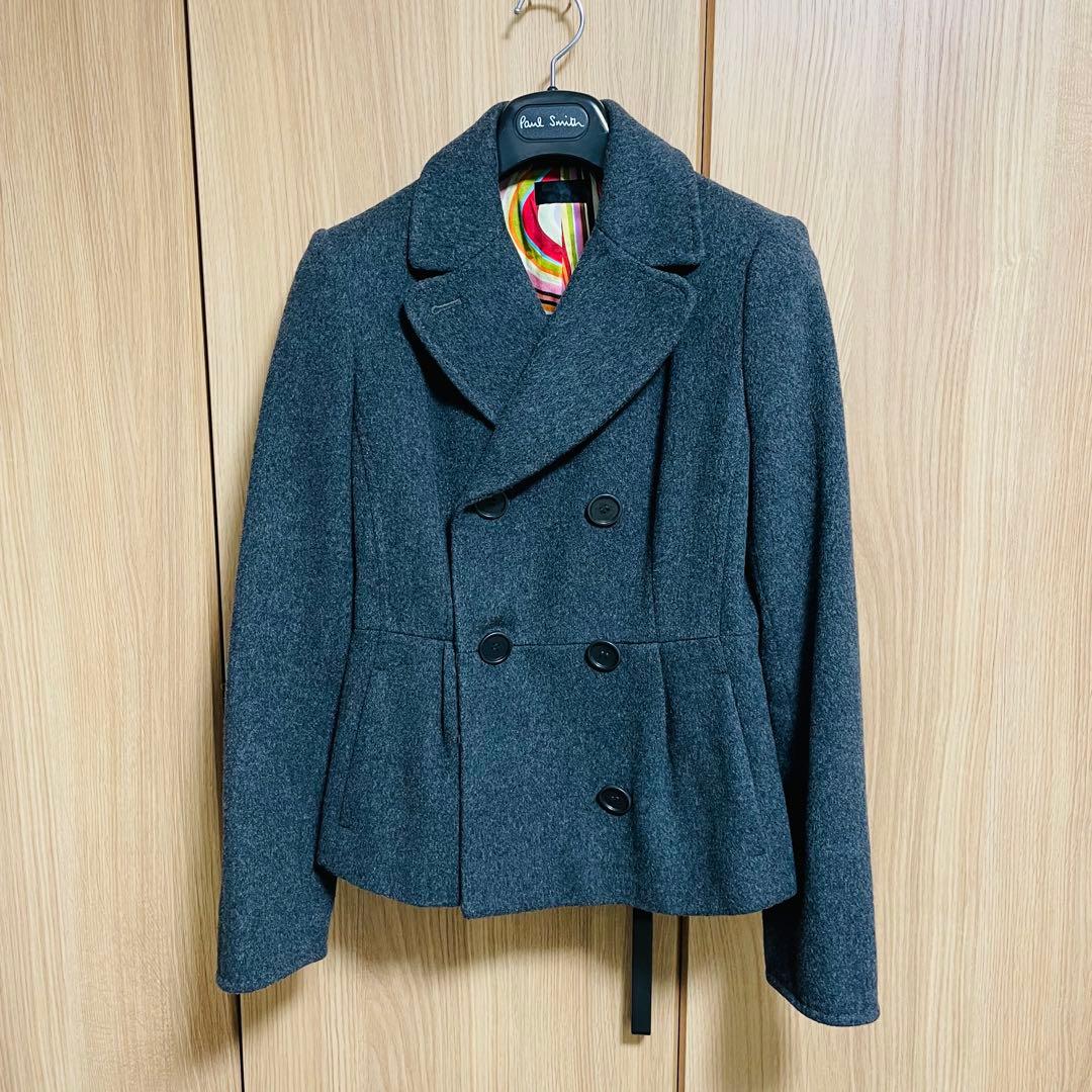 海*男様 美品✨　ポールスミス　ピーコート　カシミア混　マルチストライプ　グレー