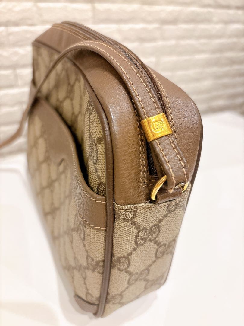【美品】GUCCI オールドグッチ ショルダーバッグ　ブラウン ロゴ レザー