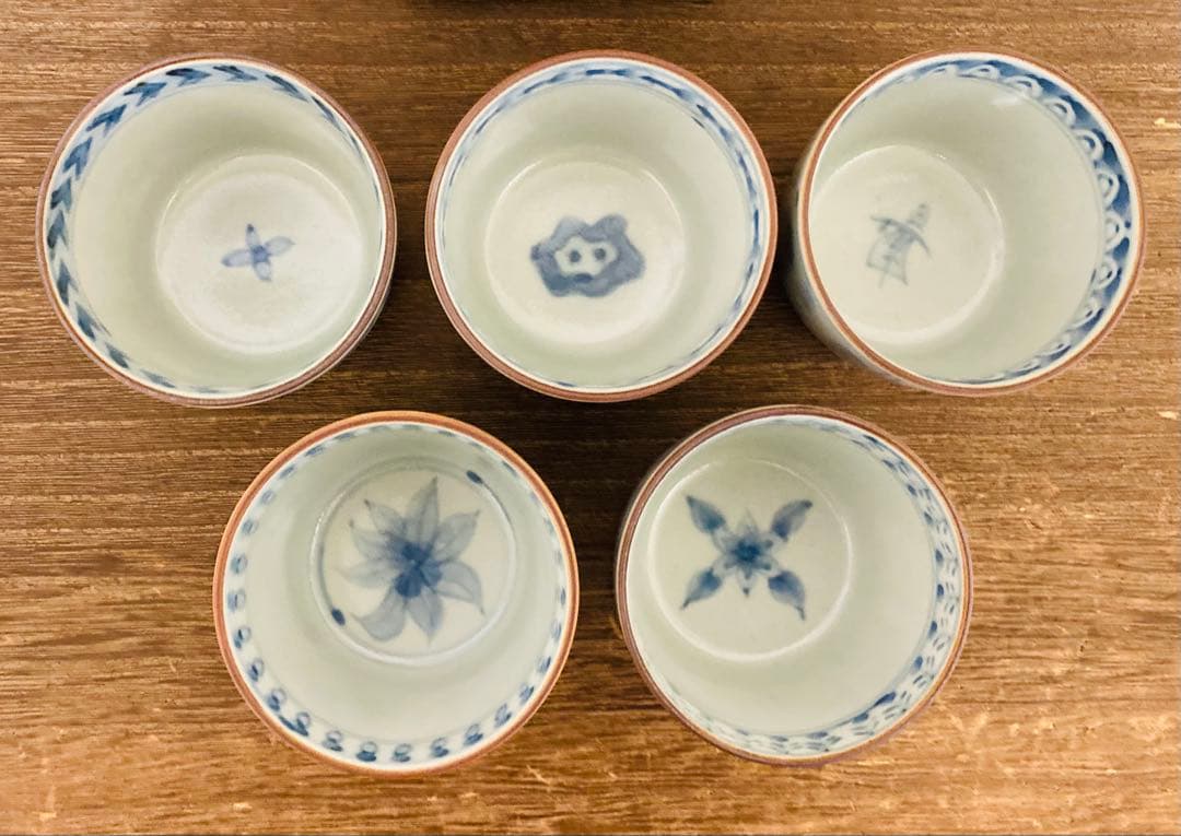 佐藤走波（五代）染錦　絵変り①　5客　蕎麦猪口