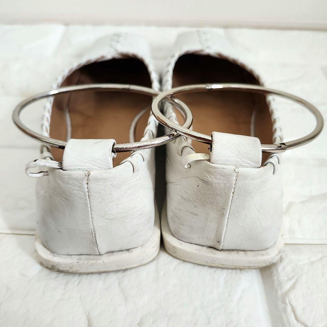 ジル・サンダー　ホワイト レザー フラットシューズ 編み込み　箱袋付