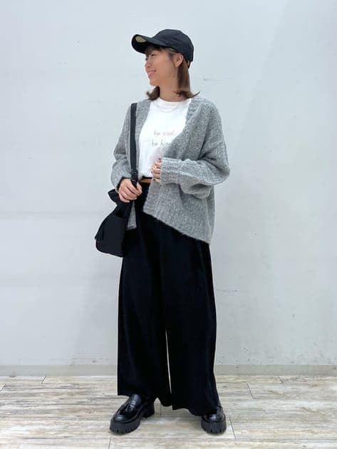 ICHI ウールアルパカローゲージニットカーディガン