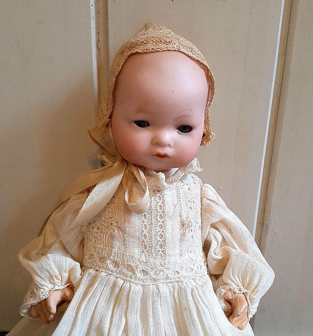 ⭐可愛いです！！目を閉じる！アンティークビスクドール　クッション付き　18