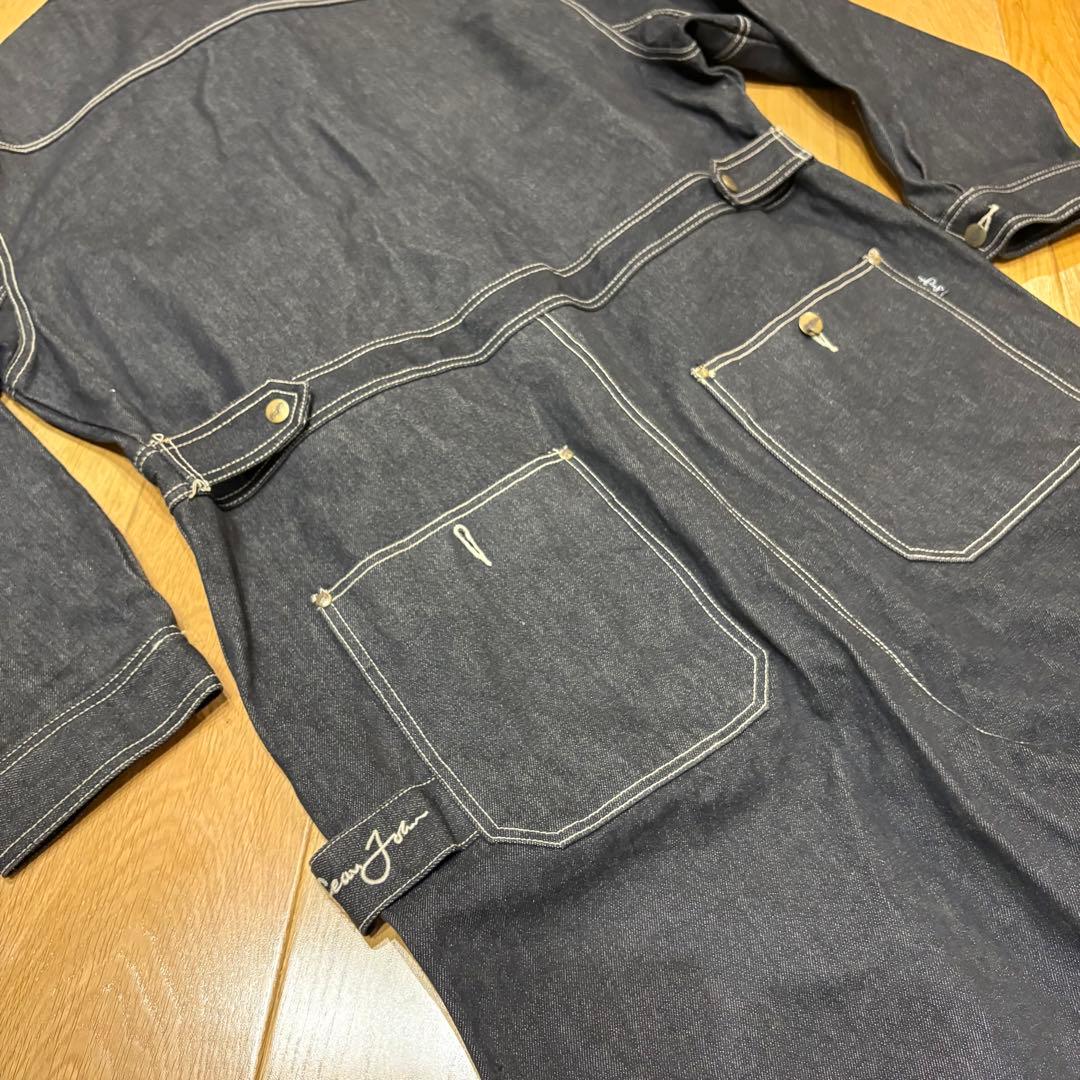 希少 極美品 SEAN JOHN オーバーオール M 黒デニムツナギ刺繍 当時物