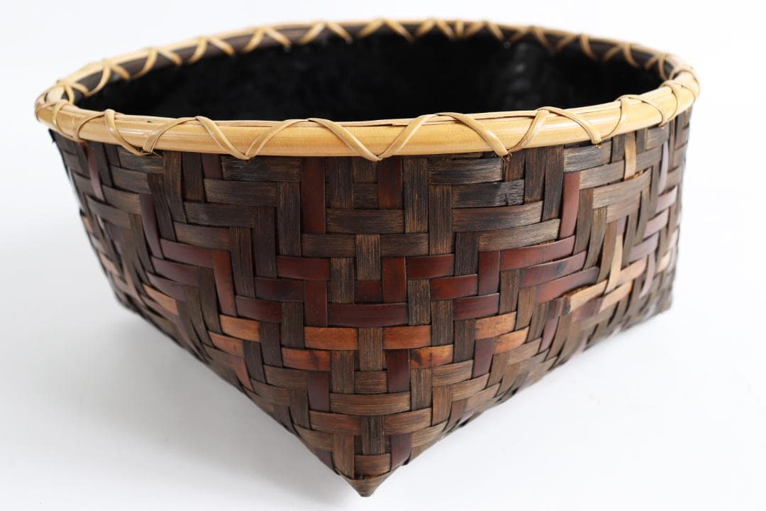 茶道具 水谷六々斎 利休好 竹編 油竹 炭斗 竹籠 共箱