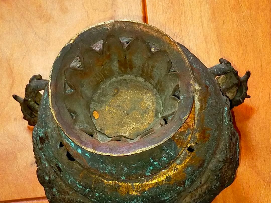 ♥値下げ！とても古い　古銅製　香炉　大型　木箱付き　骨董品　古玩