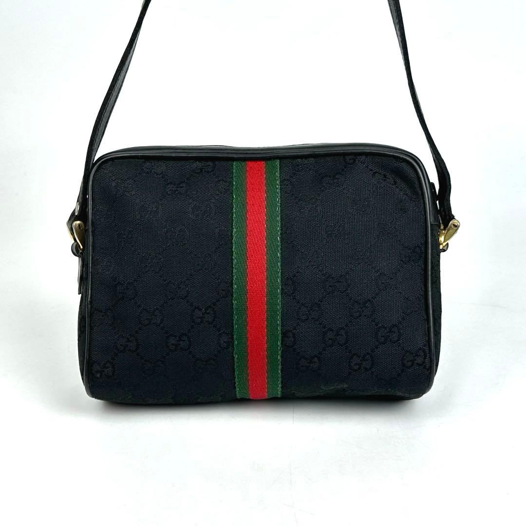 美品■グッチ ショルダーバッグ シェリーライン GGキャンバス クロスボディ 黒
