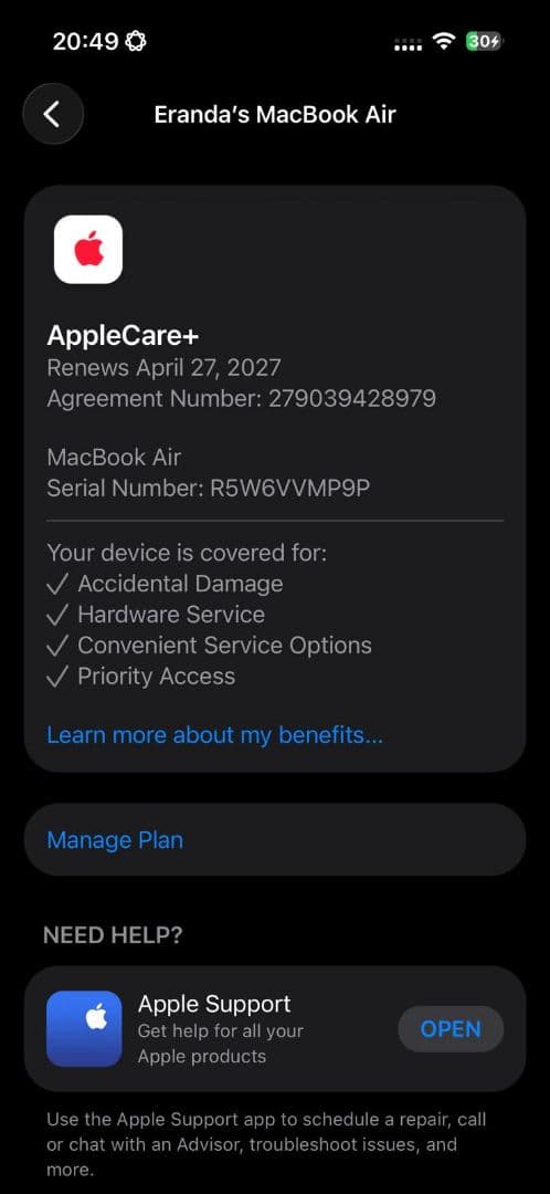 MacBook本体 MacBook Air M2 256GB 100% AppleCare 2026