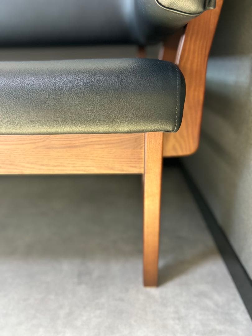 ソファー　カウチソファー　黒 合成皮革ソファ 165cm直接引取ダイニングソファ