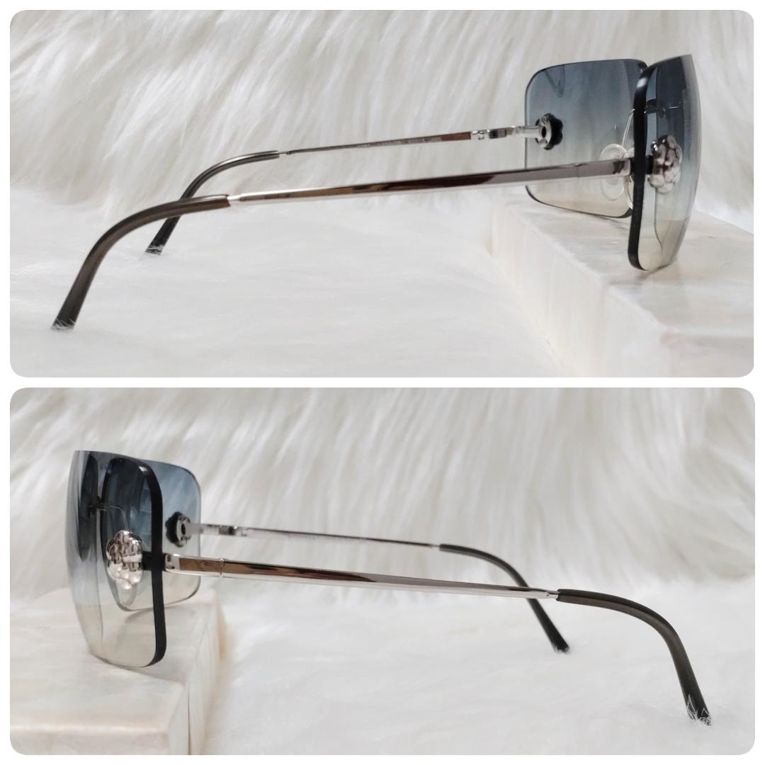 極美品✨CHANEL シャネル サングラス カメリア リムレス ブルー 保存箱