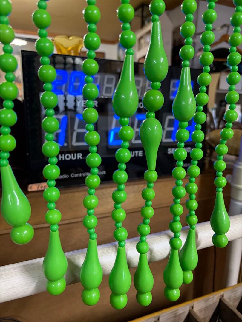 珠のれん 昭和レトロ レトロポップ ビーズ グリーン 当時物 箱付き