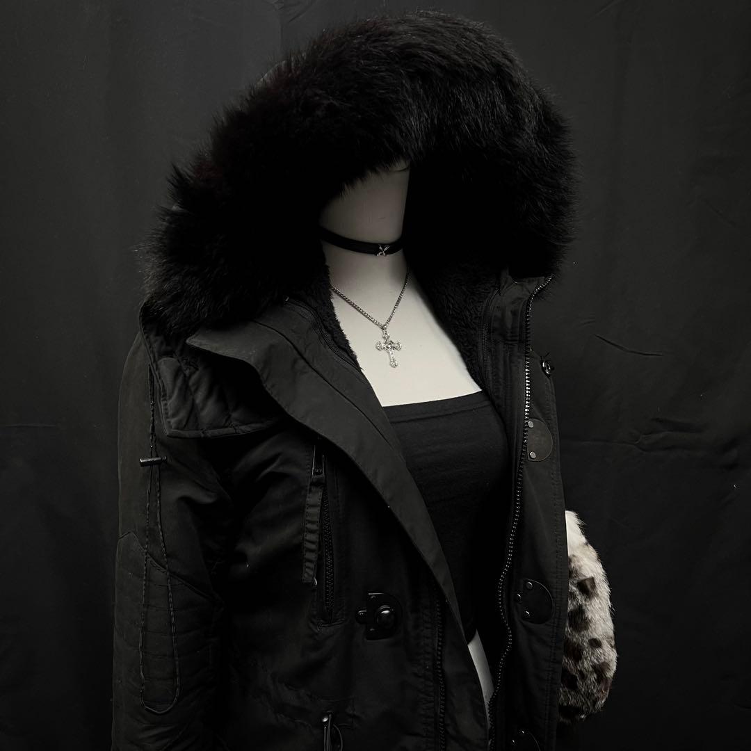 平成ギャル　y2kグランジ　ダークコア　リアルファー付き　モッズコート　ギミック