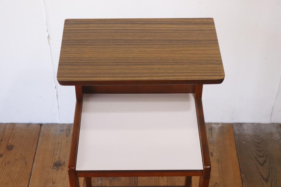 カリモク レトロ 電話台 花台 飾り台 木製 メラミン天板 デコラトップ