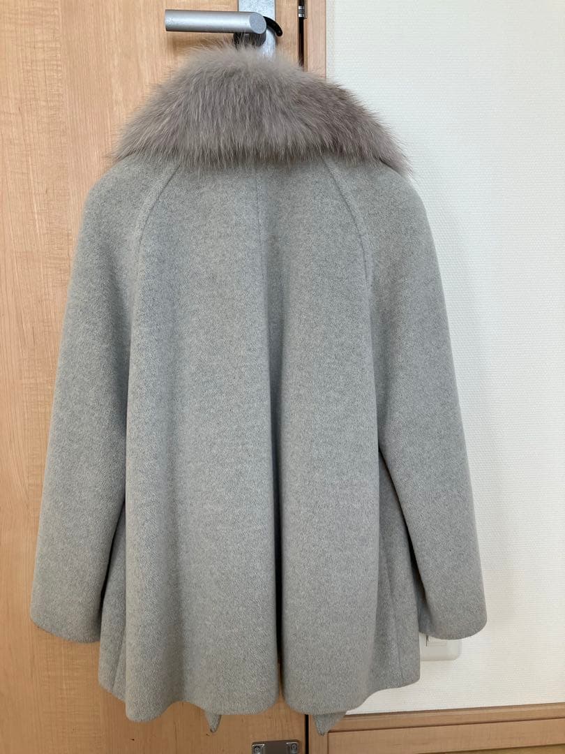 23区 グレー アンゴラ ウール コート ブルーフォックス ファー付き