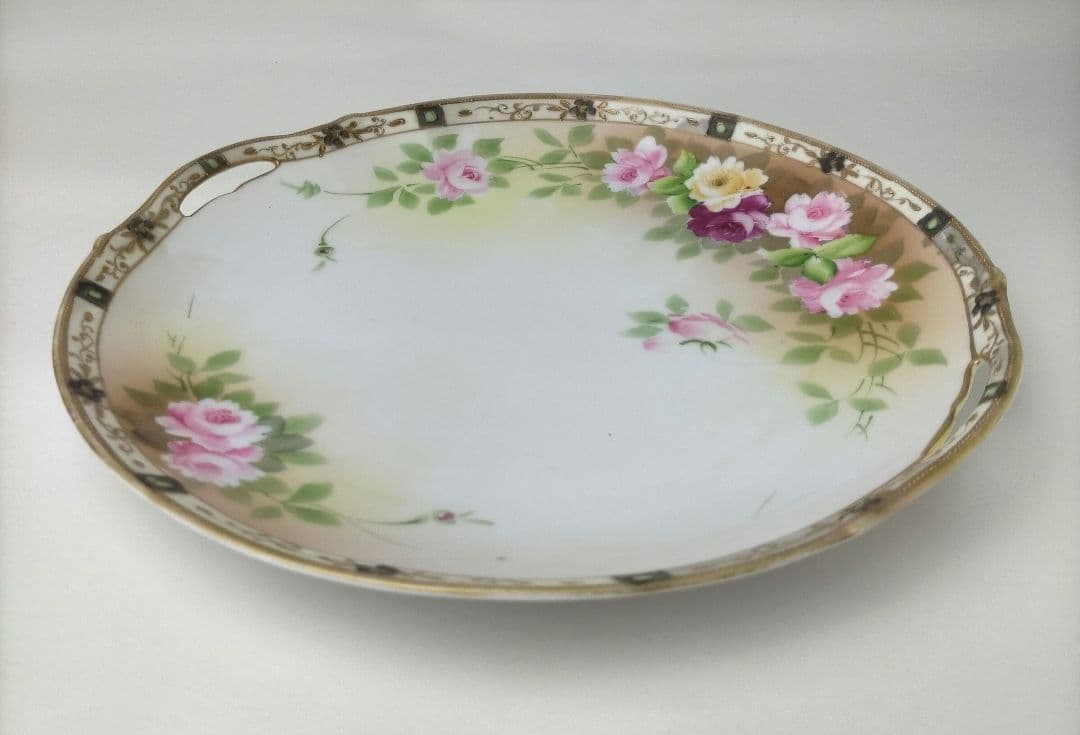 1891年～★カエデ印★オールドノリタケ 金彩点盛り薔薇絵皿