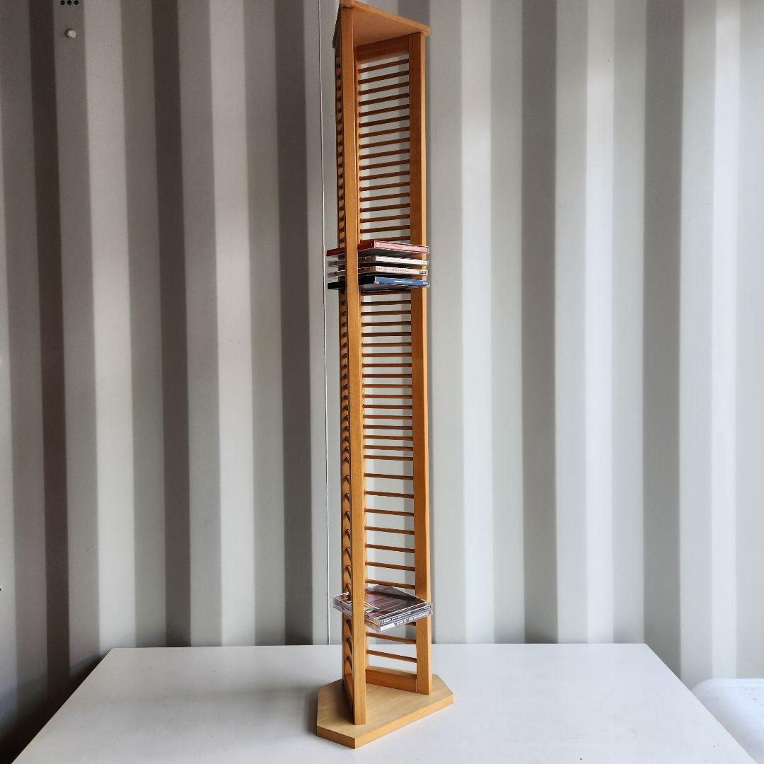 希少 ヴィンテージ 木製　CDラック CDタワー 128.5cm 天然木