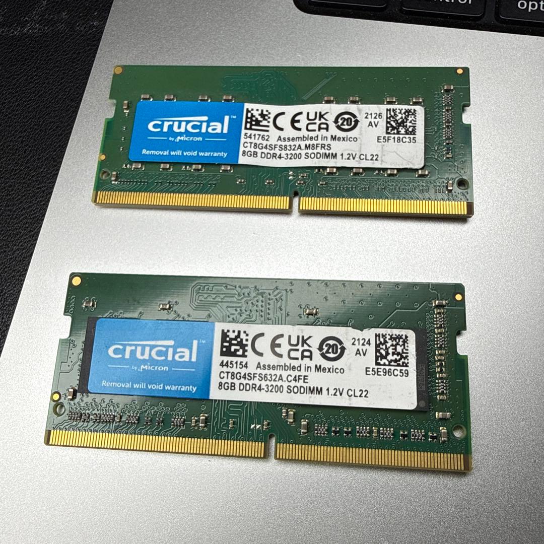 Crucial 16GB（8Gx2）DDR4-3200 SODIMM メモリ