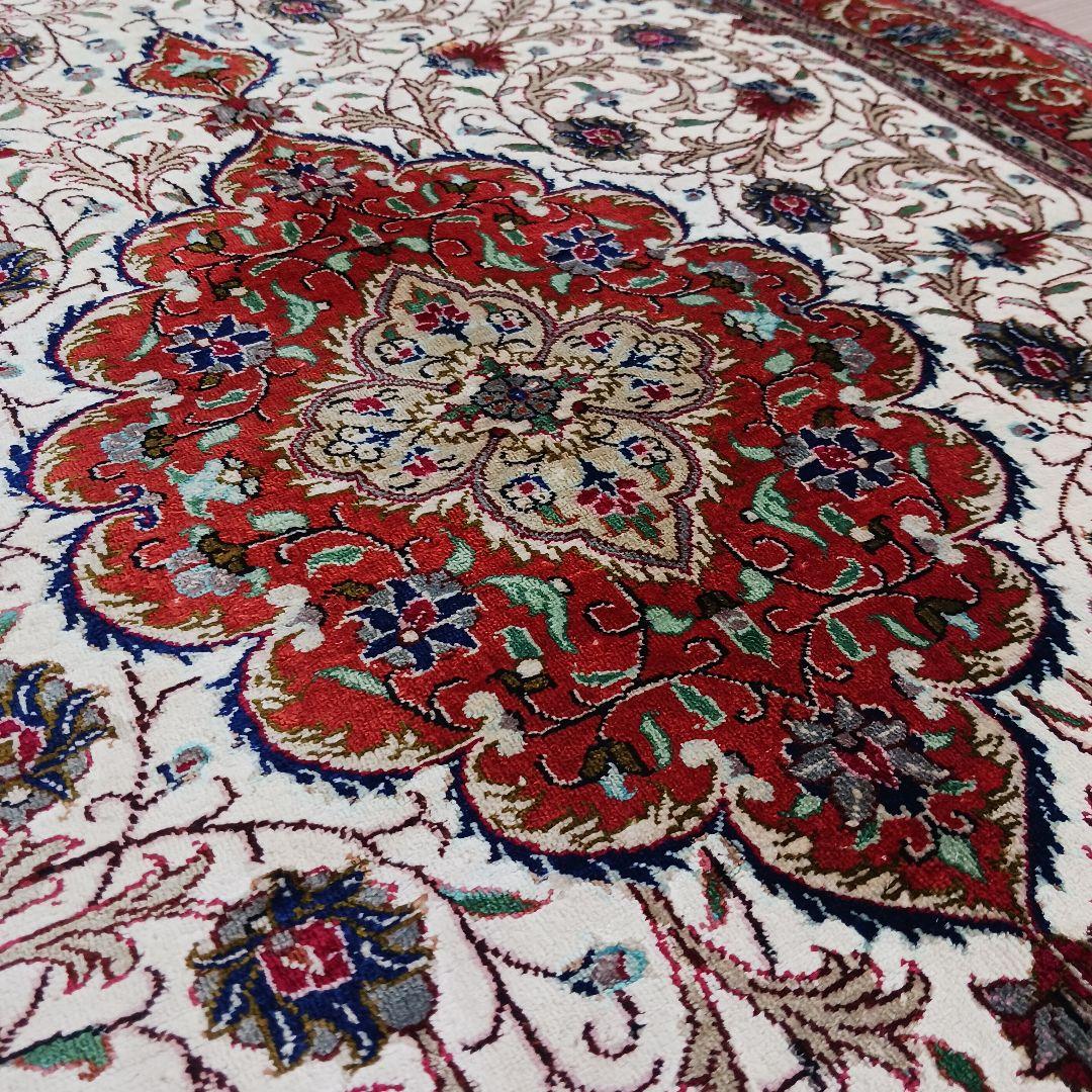 Y3292 高級ペルシャ絨毯 クム産 工房サイン シルク100% 手織り